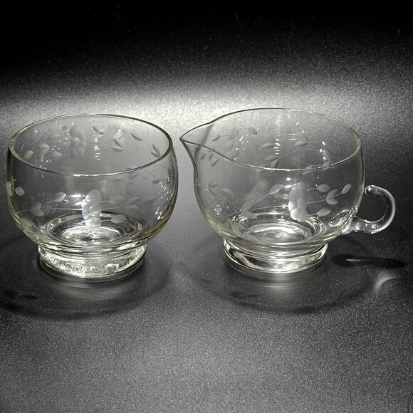 Princess House Heritage Stackable Creamer Sugar 8oz floral etched crystal 2pc - Picture 1 of 7